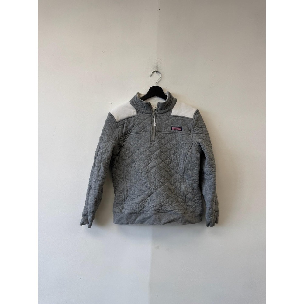 Vineyard Vines Sweatshirt Womens Medium Gray Quilted 1/4 Zip Pullover Logo
